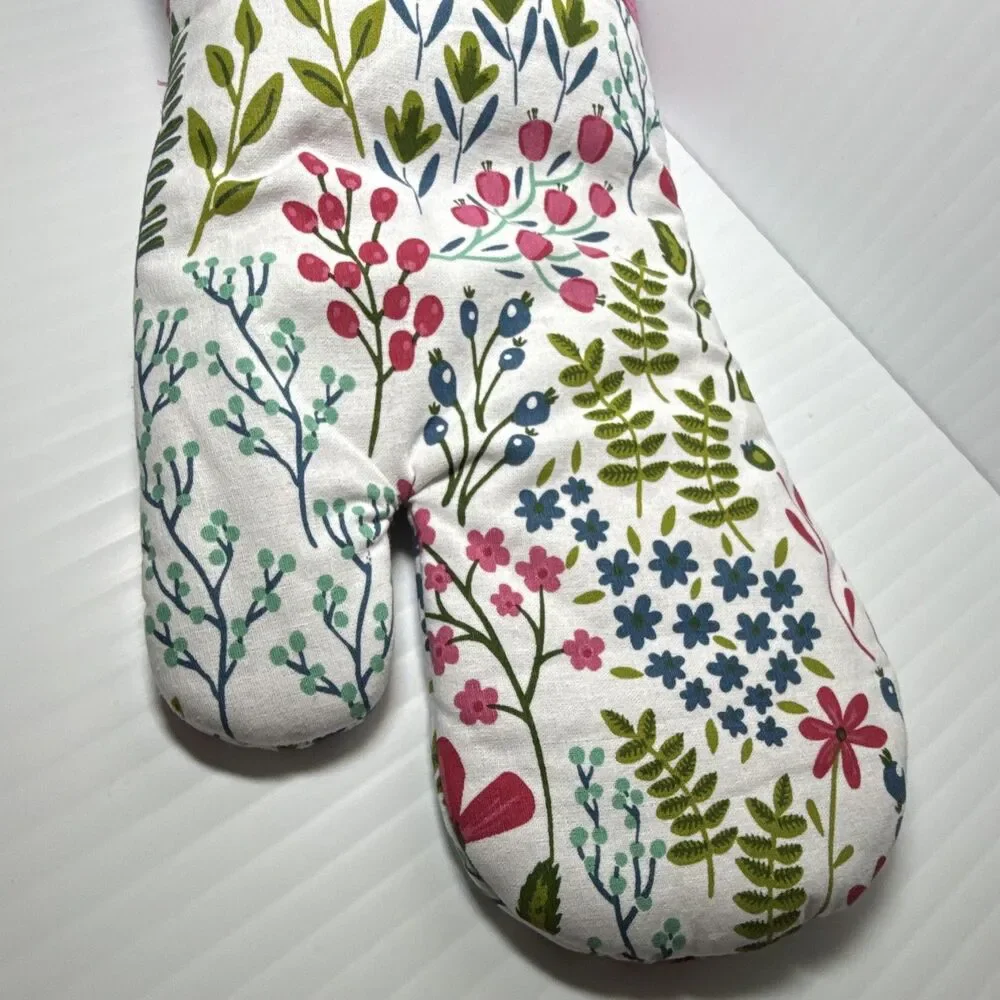 Floral Cotton Oven Mitt & 2 Tea Towels Set, Hanging Loop, Country Style